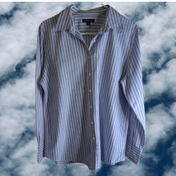 Lands' End 14 button down long sleeve blue and white polyester blend woman's top - Picture 1 of 1